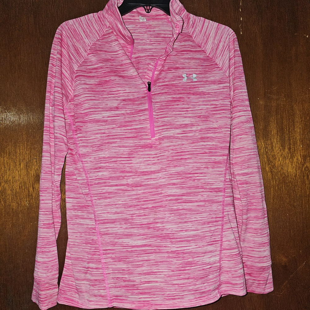 Under Armour Pink and White Fitted Long Sleeve Sweatshirt